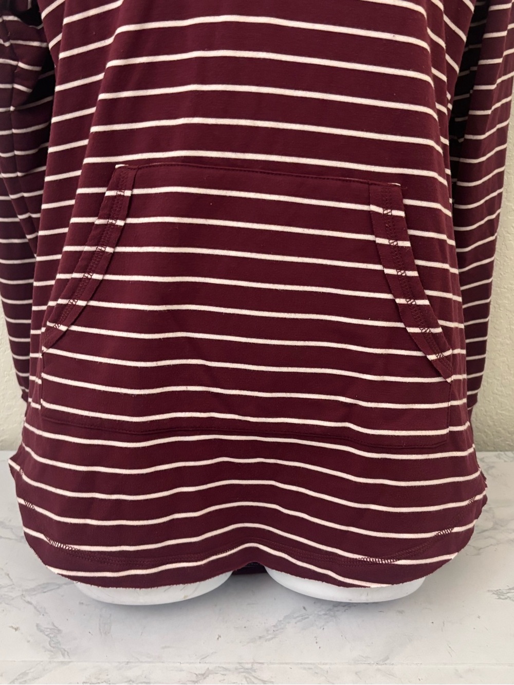 Maurices Hoodie Sweater Womens S Maroon Knit Pullover V-Neck Pocket Striped - Picture 3 of 10